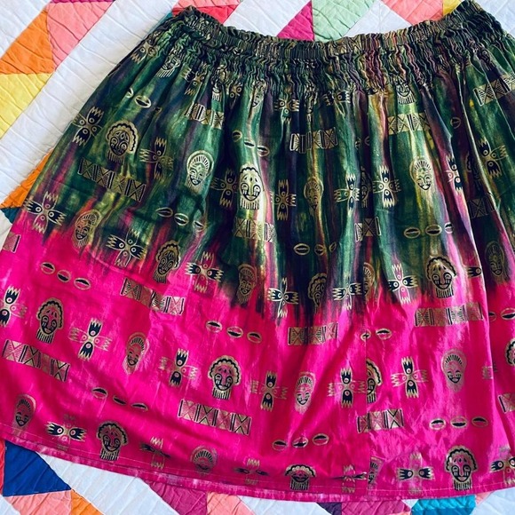 Pink and Green Ombré African Textile Skirt - Picture 2 of 7